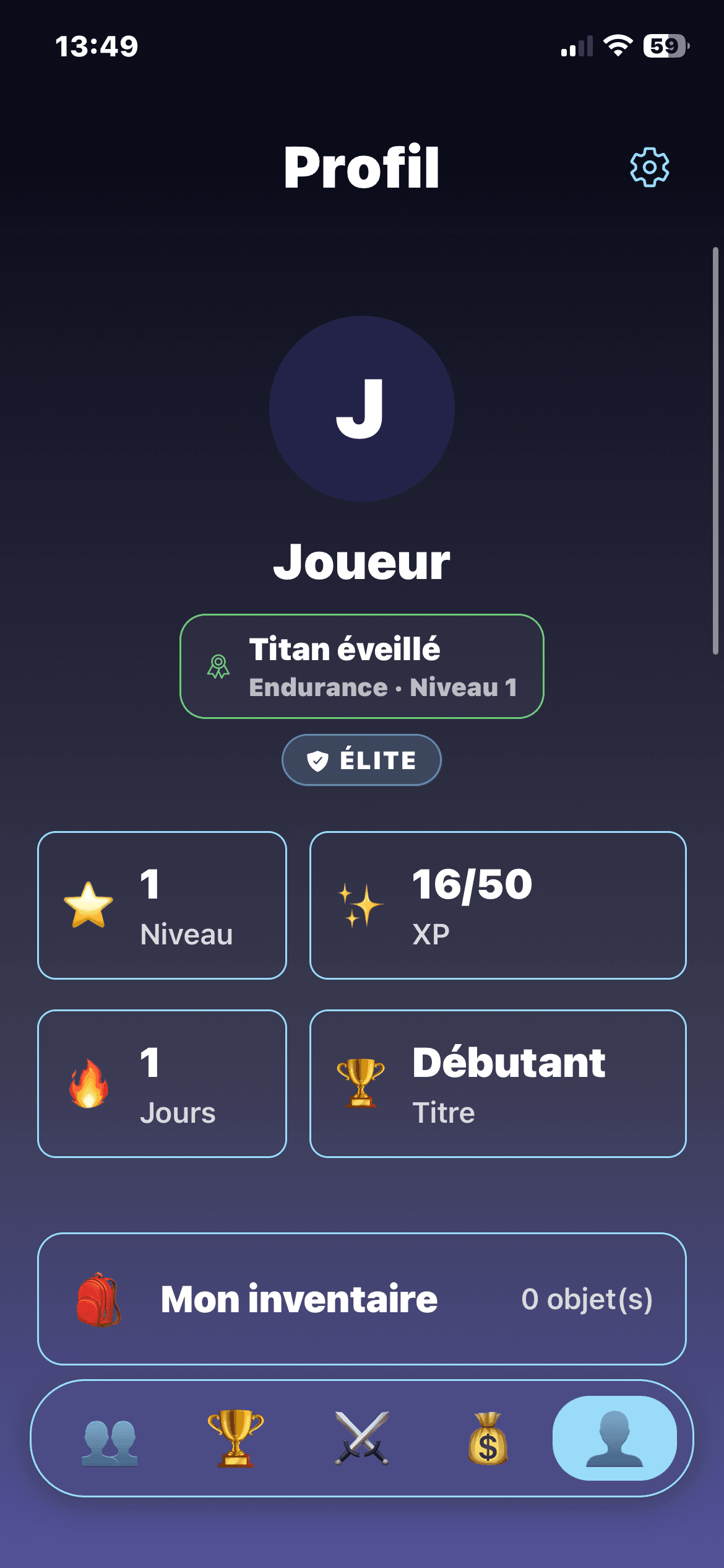 Capture de l'écran Profil de l'application Level Up : Ascension
